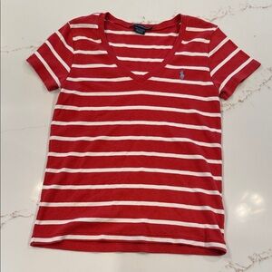 Ralph Lauren Red and White Striped Short Sleeve Tee XL